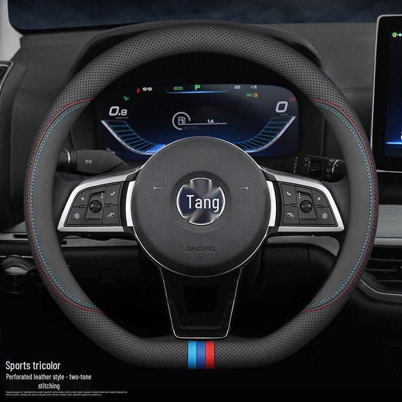 BYD New Energy Genuine Leather Steering Wheel Cover - Ultra-thin, All-season for Han, Tang, Qin, Song, MAX, Yuan, E2F3 models.