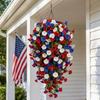 Artificial Red White Blue Flowers, Patriotic Hanging Flowers, UV Resistant Artificial Morning Glory Flowers, Fake Greenery Garland for Home Porch Yard