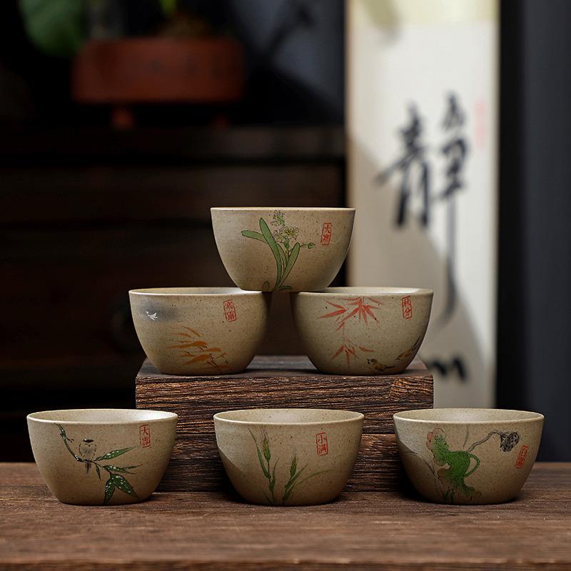 6pcs 70ml Kung Fu Little Tea Cup Household Ceramic Tea Cup Chinese Coarse Pottery Tea Bowl Drinking Utensils Teaset Accessories