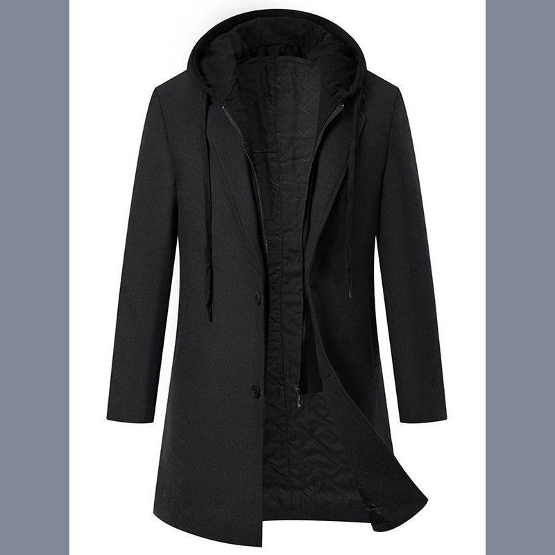 Luxury Business Casual Two-piece Illusion Padded Hooded Woolen Overcoat Autumn/winter High-end Men's Fleece Jacket