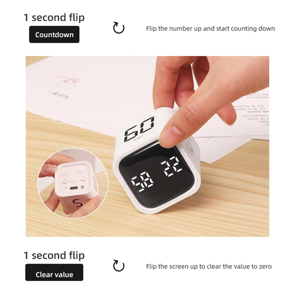 Portable   Timer Gravity Sensor Rotating Timer Count Up/Down Function Clock 5/10/30/60 Minutes and Custom with LED Screen Vibrate and Sound Alarm S