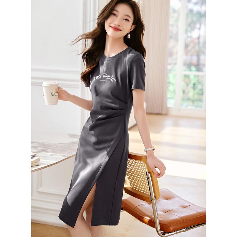 Casual T-Shirt Dress with Pleated Slit