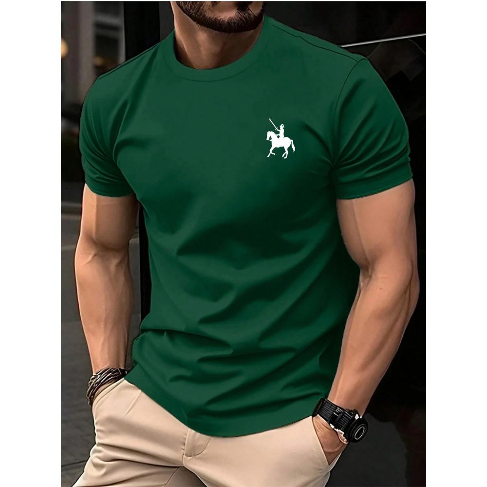 Men's summer 100 cotton fashionable casual loose sports knight pattern printed round neck short sleeved T-shirt top