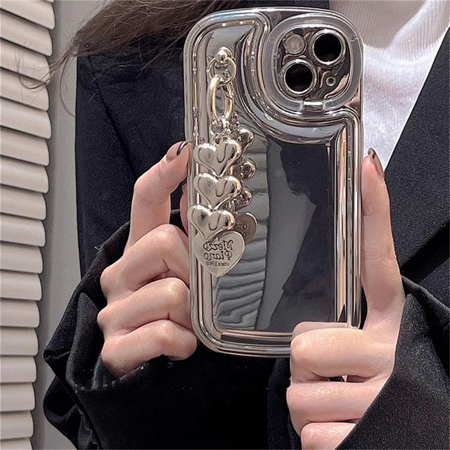 

Роскошный глянцевый чехол для телефона с подвеской в ​​виде сердца с 3d покрытием для Iphone 14 13 12 11 Pro Max, держатель объектива камеры, защитный мягкий чехол Case & Strap