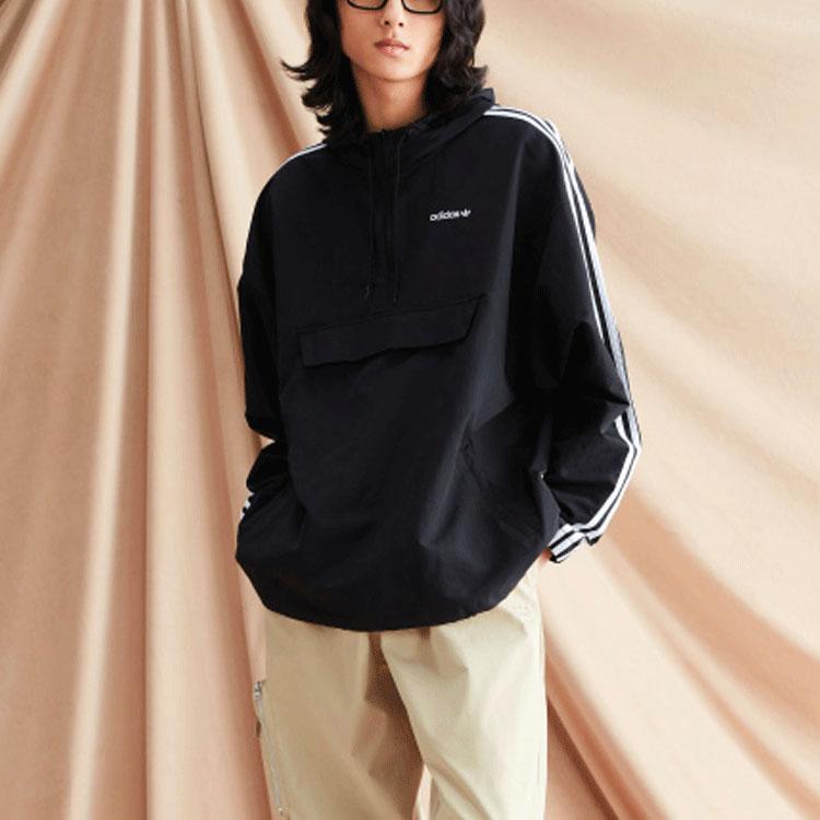 adidas Oryginalna bluza z kapturem zapinana na pół zamek z blokiem kolorów Trefoil Męska odzież wierzchnia Czarna GD2061