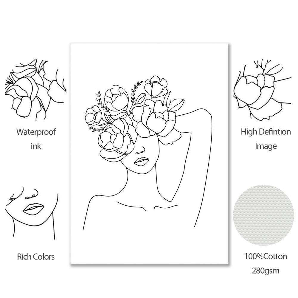 Minimalist Line Girl Boy Abstract Flower Leaves Nordic Posters And Prints Wall Art Canvas Painting Pictures Living Room Decorati