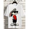 Men'S Bunny Graphic T-Shirt - Casual Summer Short Sleeve Tee with Fashion Glasses & Red Shorts Design, Round Neck, Comfortable