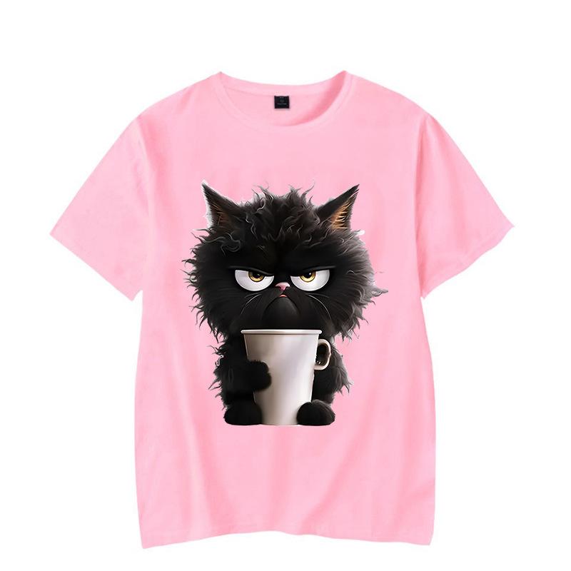 Cute Cat Fun Printed Cotton Short Sleeved T-shirt Summer Sports Leisure Loose Women's Top T-Shirts Women’s
