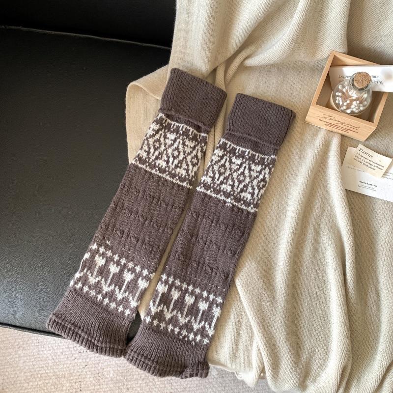 Knitted Mid-Leg Socks, American Vintage Sock Covers, Maillard Contrasting Warm Casual With Shoes And Boots, Stacked Socks