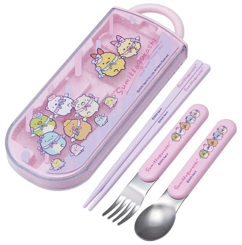 Skater Lunch Box Trio Made in Sliding Name Stickers Sumikko Gurashi Ebiten Idol Children's Set, Antibacterial, Chopsticks, Spoon, Fork, Cutlery,