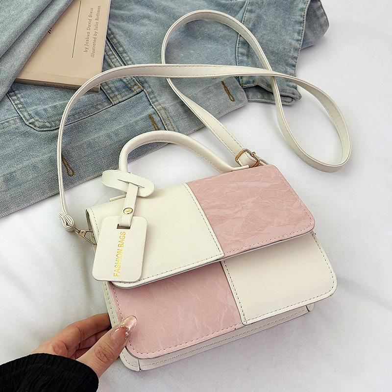 New Fashion Trend Niche Contrasting Color Design Premium Texture Shoulder Messenger Bag Versatile Women's Bag Portable Small Square Bag