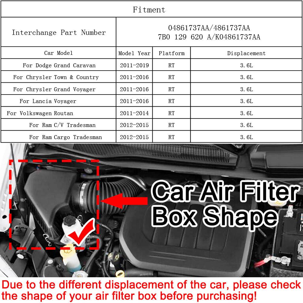 For Chrysler Town & Country Dodge Grand Caravan Ram Volkswagen Routan 2011-2020 Engine Air Filter Cleaner Replacement 4861737AA