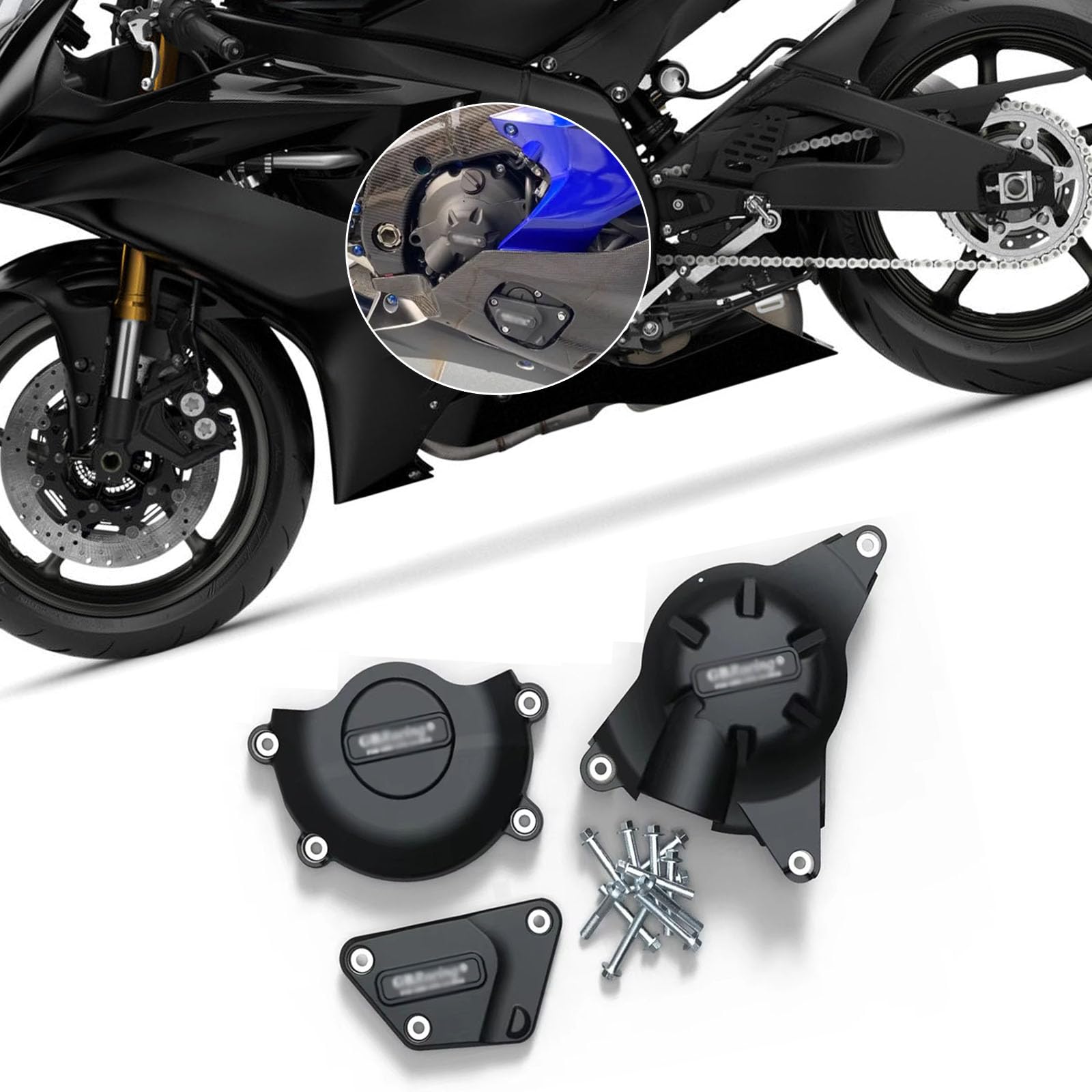 

For YZF R6 2006-2024 Motorcycle Engine Cover Protective Case YZF R6 2006-2024 Hood Protector Motorcycle Accessories (Black) чёрный