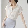 Camicia da donna estiva 2025 in stile francese a maniche corte con design a catena di perle ritorte