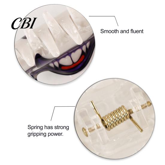 Shark Hair Claw Back Head Claw, Reinforced Clip with Elastic Base, Halloween Skull Bat Design Pumpkin Patterns for Bun Half-Tied Style Transparent