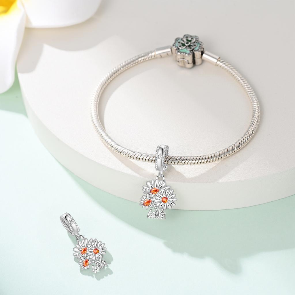 Authentic Charm Bead Charms copper Daisy Plant Pendant Bead Charms Compatible With Bracelets Women Jewellery Making Diy Gift