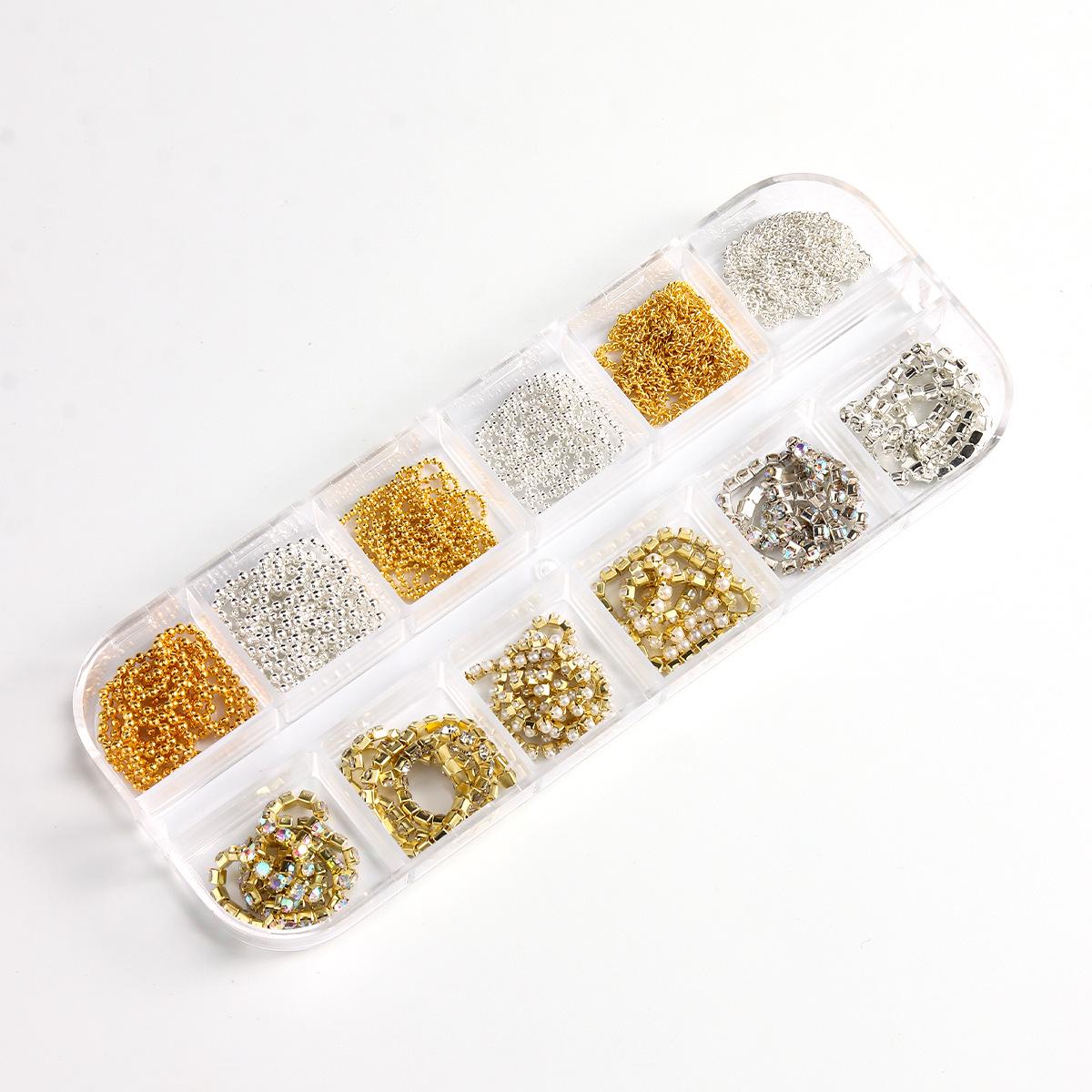 

Gold & Silver Chains, Steel Beads, Pearls, Colorful Rhinestones - 3D Nail Art Accessories for DIY 2026.