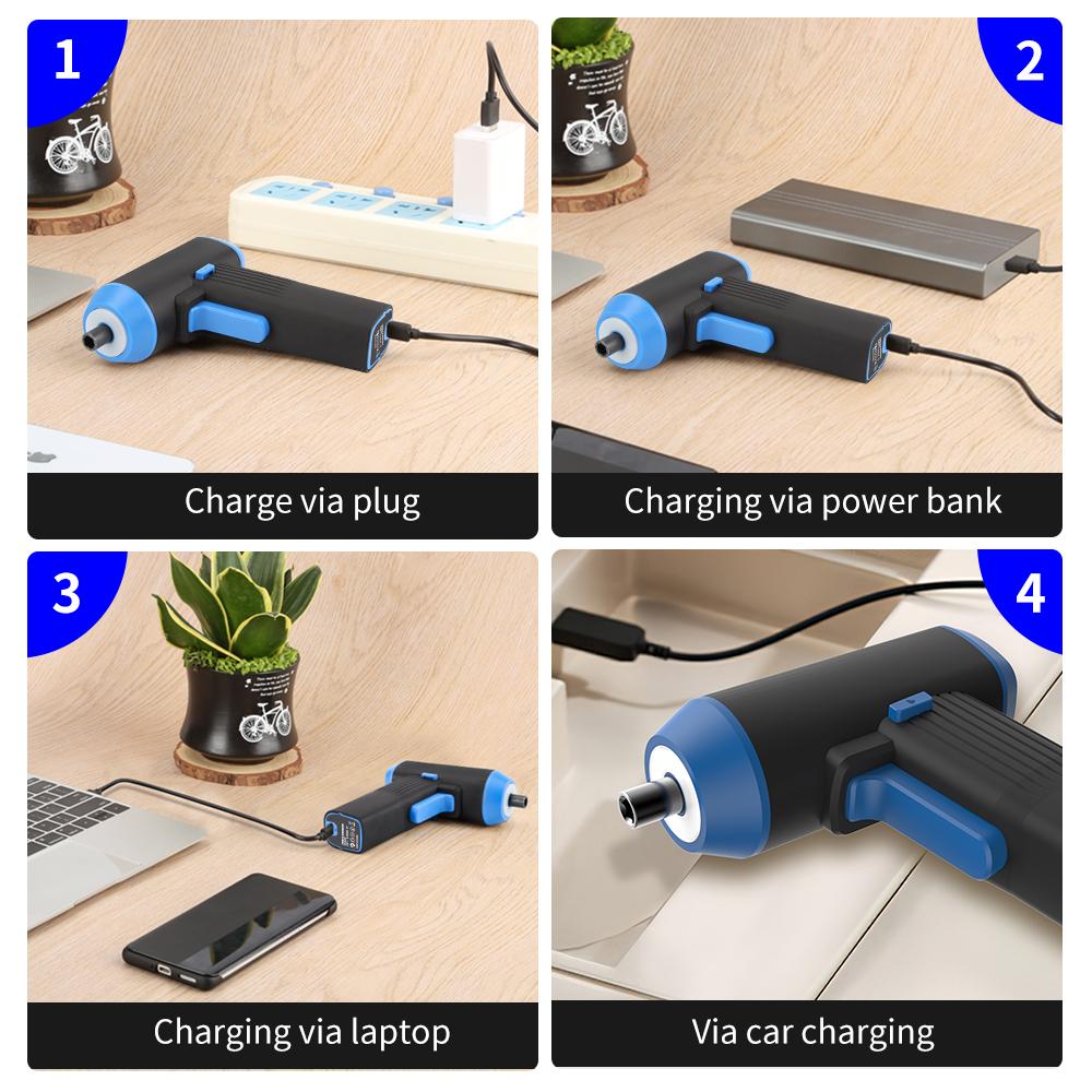 Electric Screwdriver 1300mah Rechargeable Li-ion Battery Screwdriver Set 30pcs S2 Bit 3pcs Hss Drill Electric Drill Set