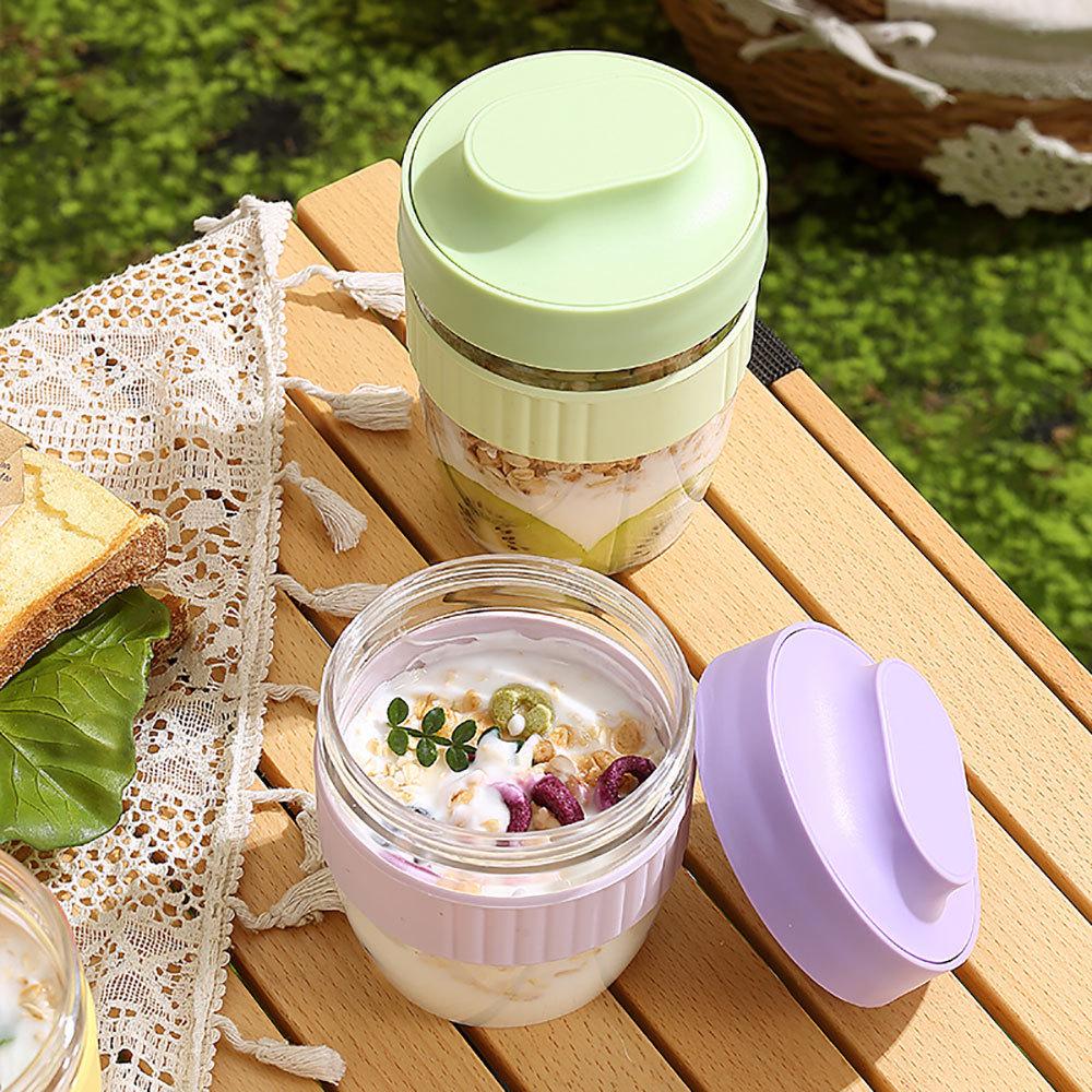 Portable Yogurt & Oatmeal Cup with Lid & Spoon - Perfect for Office & Student Breakfasts