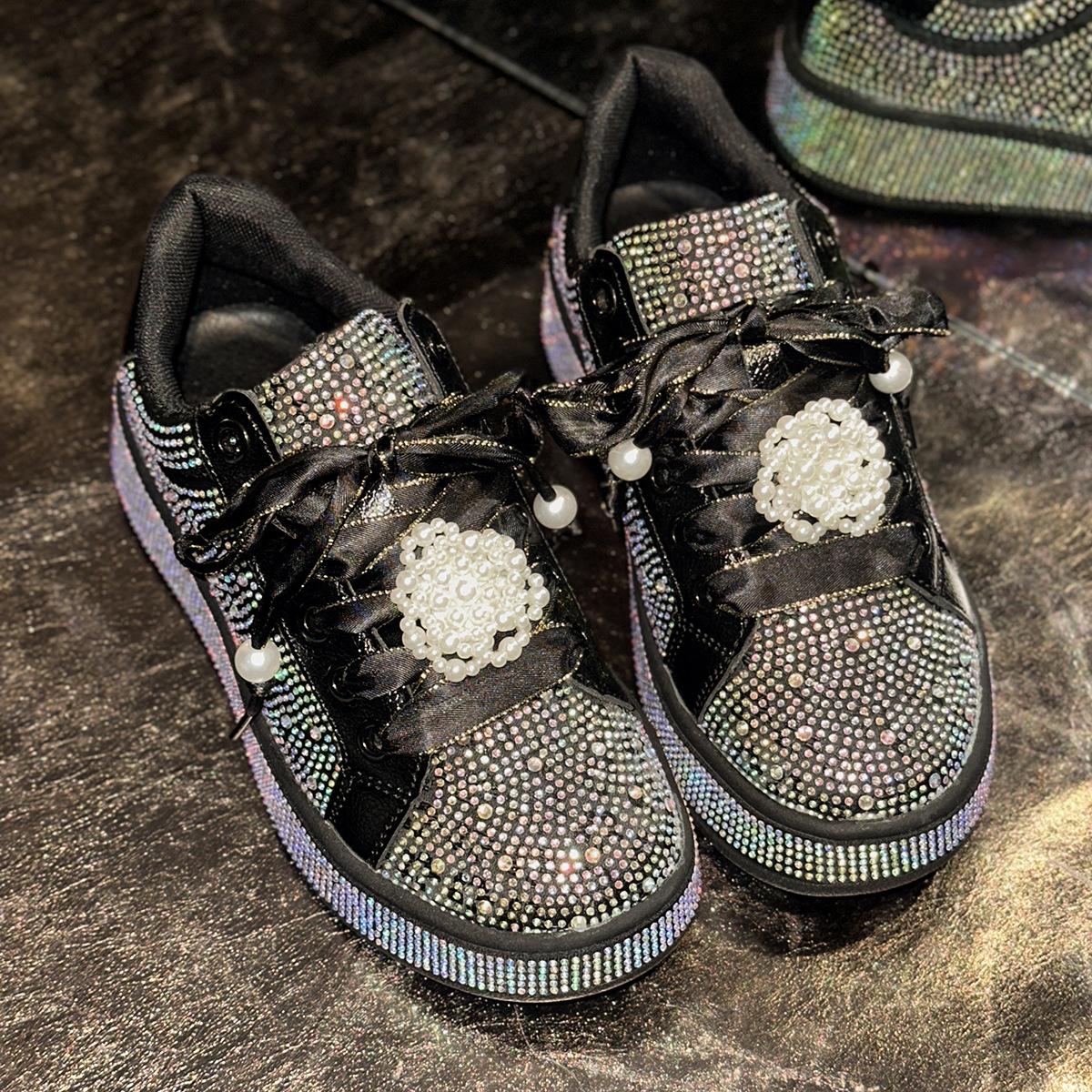 

European Station Full Of Diamond Thick Baseplate Shoes Women S Spring And Autumn Color Matching Rhinestone Casual Sports Shoes Women 43 чорний