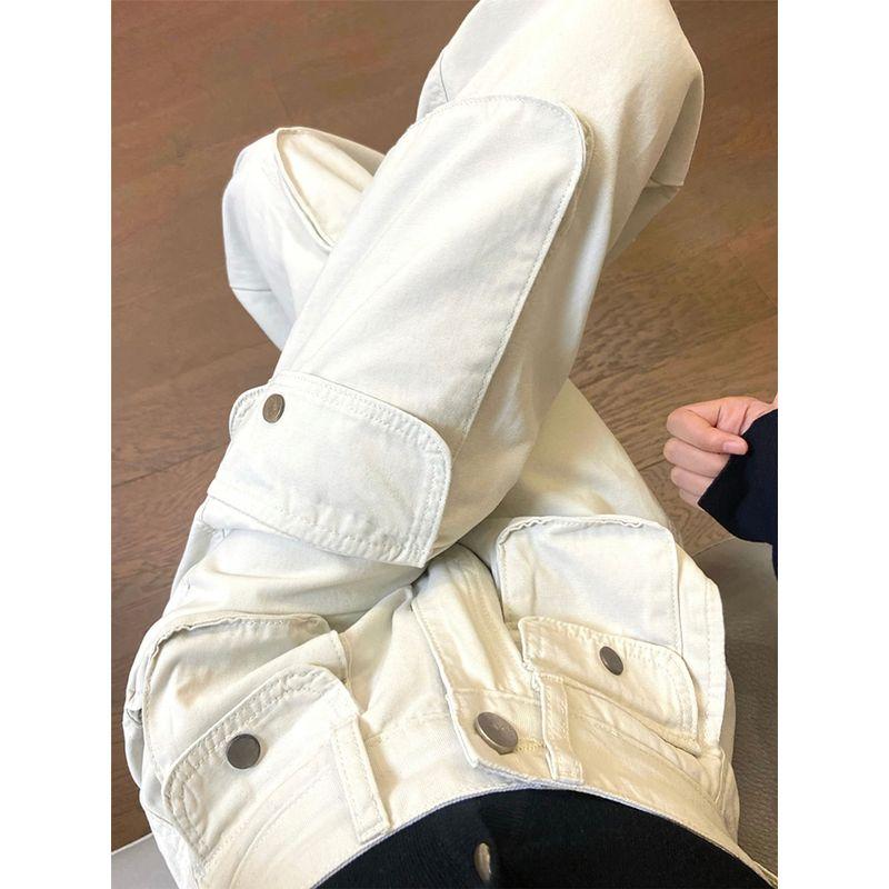 Fat Sister mm High Waist Loose and Slimming Straight Cargo Pants Sand White XL
