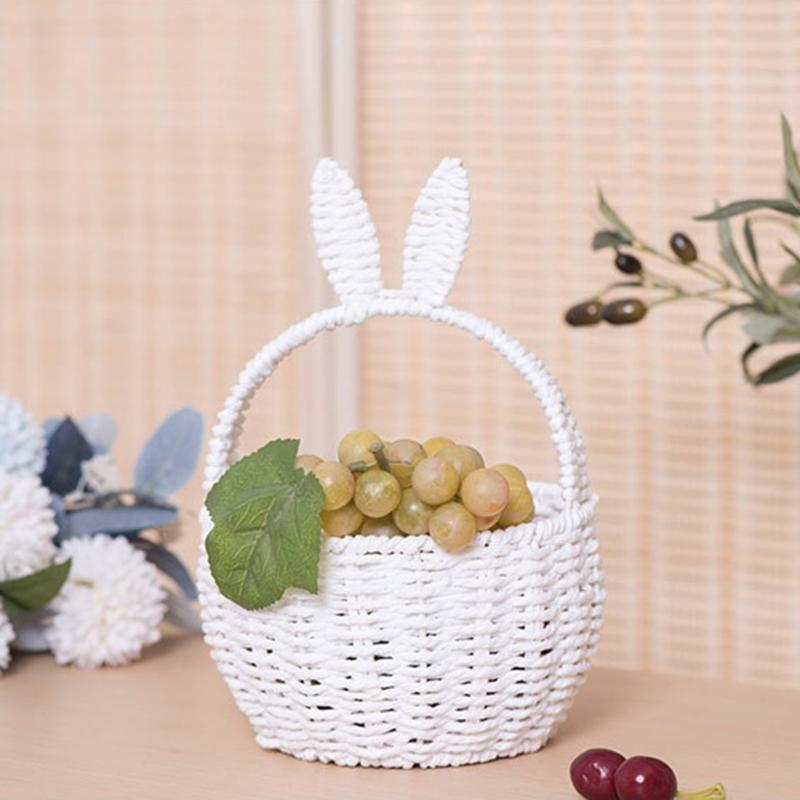 Bunnys Ears Paper Rope Woven Storage Basket Elegant Flower Basket Handwoven Snacks Holder Home Organization Solution