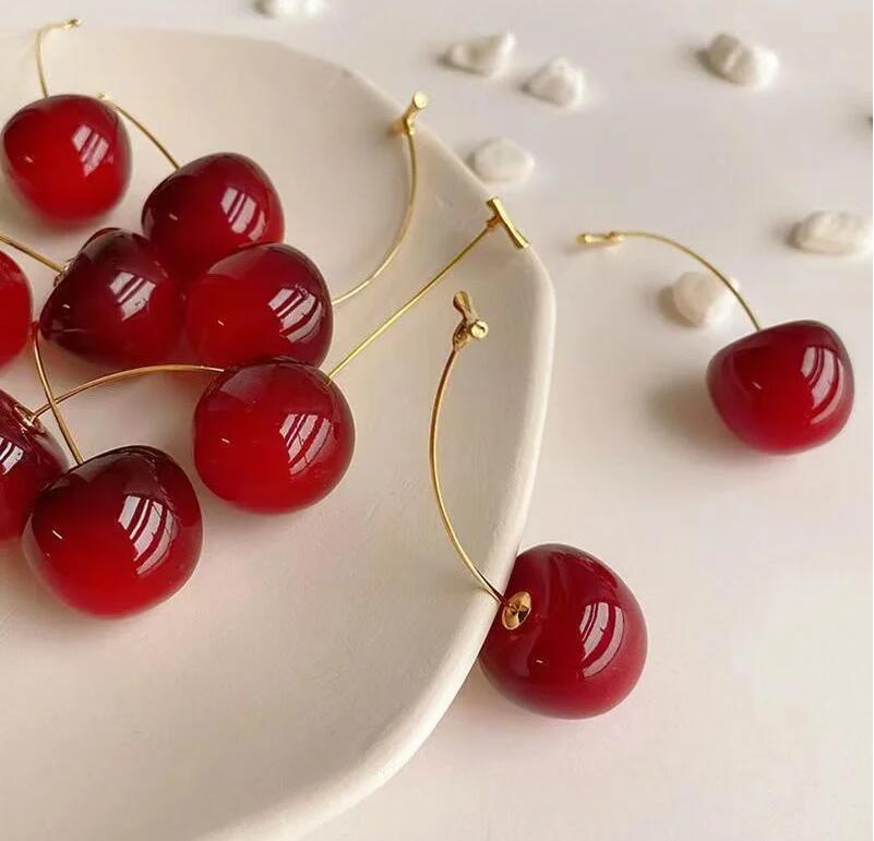 Earrings With High-End Feel, Red Fruit Cherries Earrings, Personalized Pendant Long Earrings.