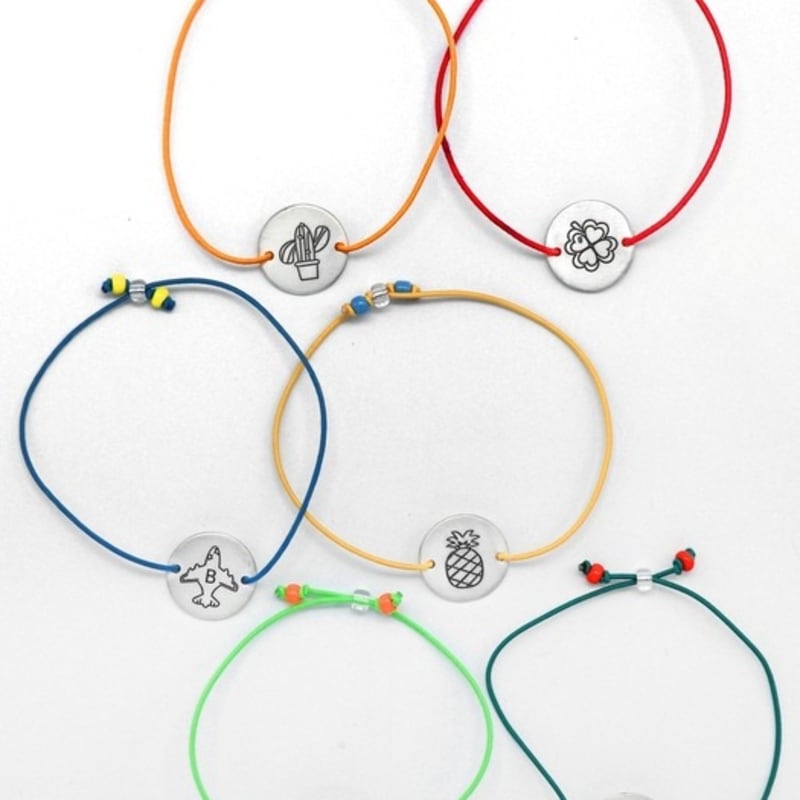 BONBEAU Engrave Silver Charm Color Band Bracelet Initial Lettering Engraved Silver Charm Color Knot Bracelet