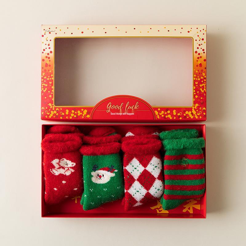 

Подарочная коробка: Женские утолщенные рождественские носки из кроличьей шерсти - Теплые мультяшные средней длины для женщин и студенток One Size