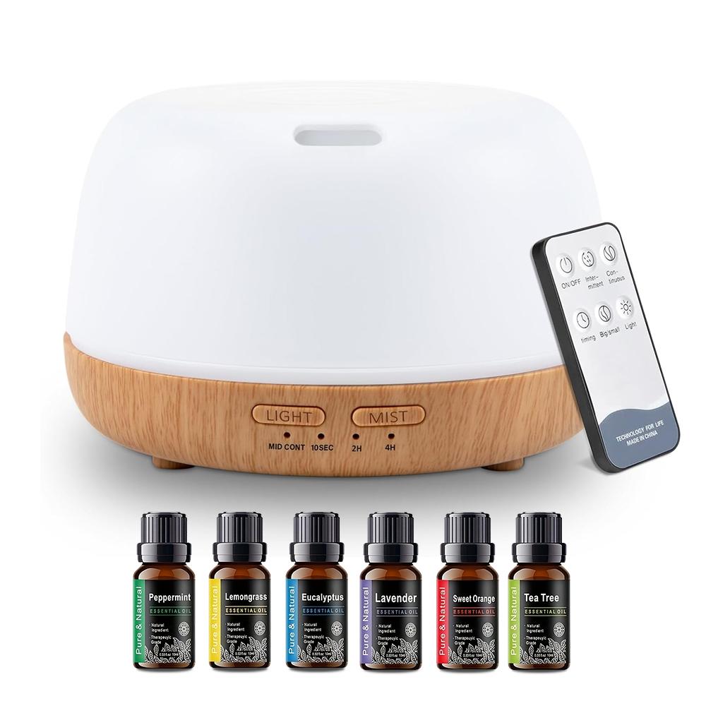 500ML Essential Oil Diffuser with 7-Color LED Lights and Remote Control, Modern Minimalist Design, High-Efficiency Ultrasonic Mi