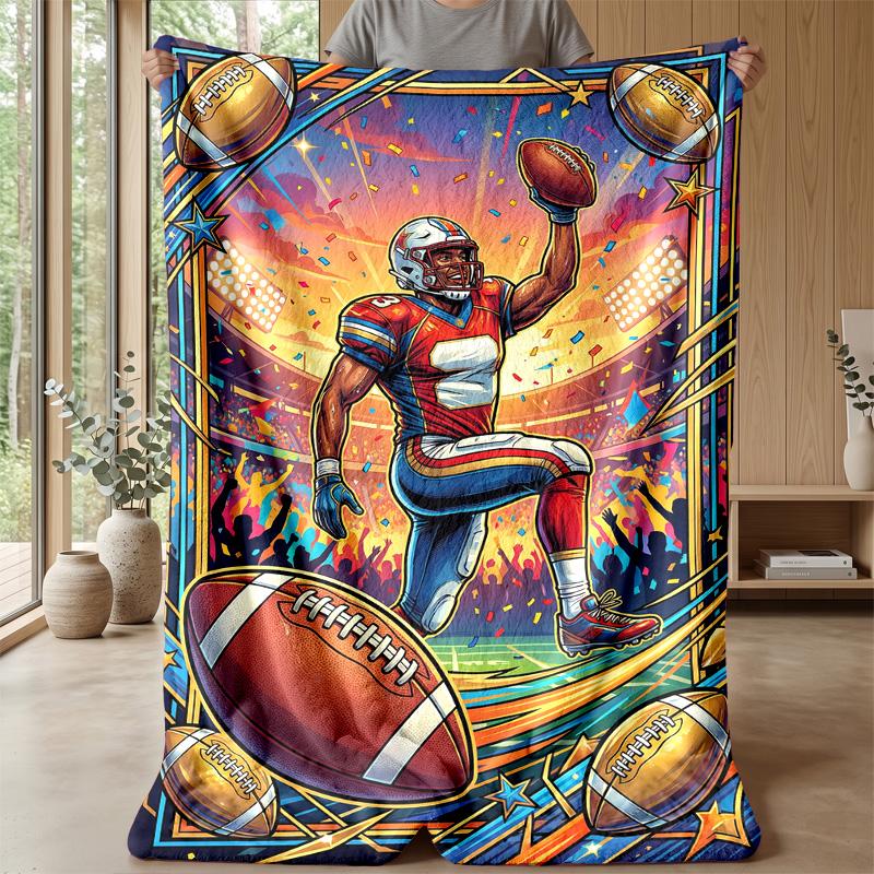 Football Artwork Splash Theme Blanket Lightweight Warm Flannel Blanket Decorative Throw Blanket for Home Decoration