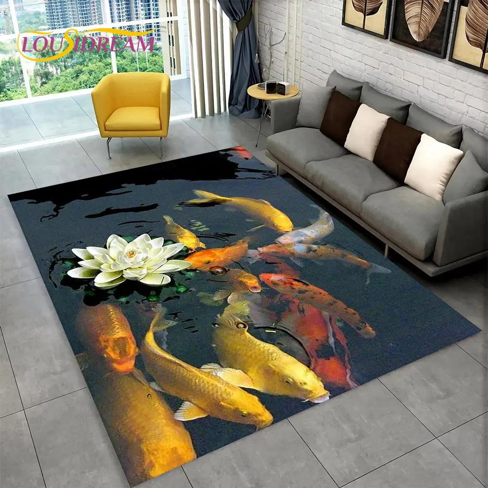 3D Pastoral Tai Chi Fish Area Rug,Carpet Rug for Home Living Room Bedroom Sofa Doormat Decor,Kid Play Kitchen Non-slip Floor Mat
