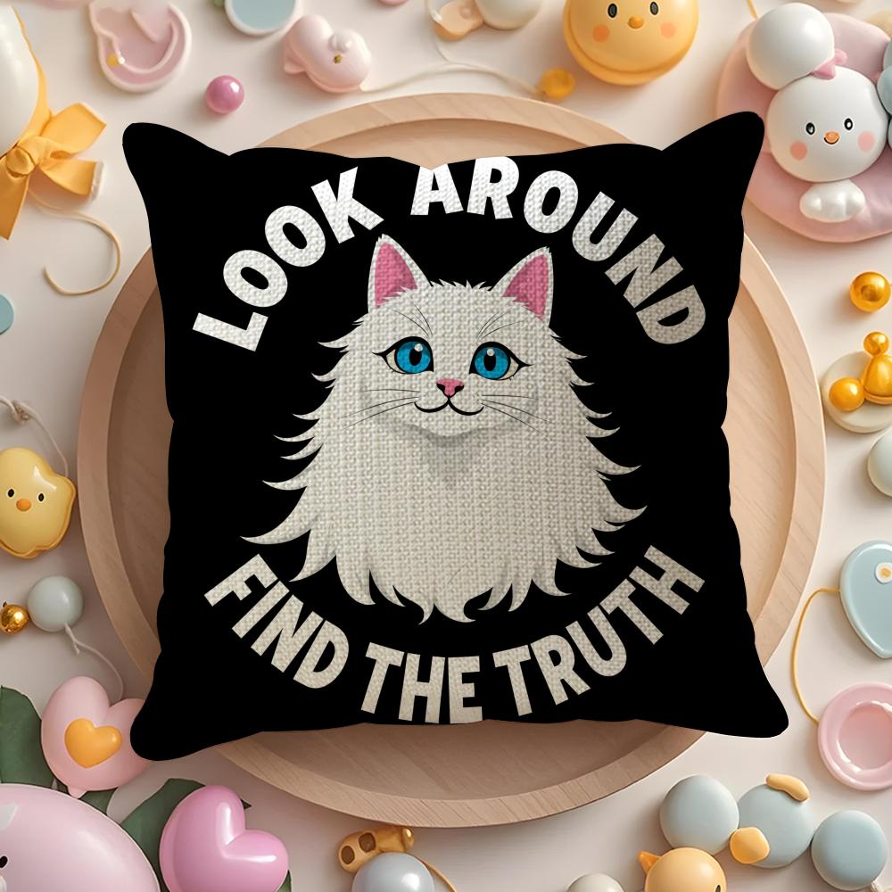 Kawaii Cat Cushion Cover DoubleSided Printed Organic Linen Pillow Cover Decorative for Sofa Home