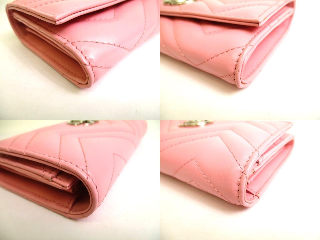 Authentic GUCCI Marmont G Pink Leather Continental Wallet Flap Long Wallet #9913  Refurbished