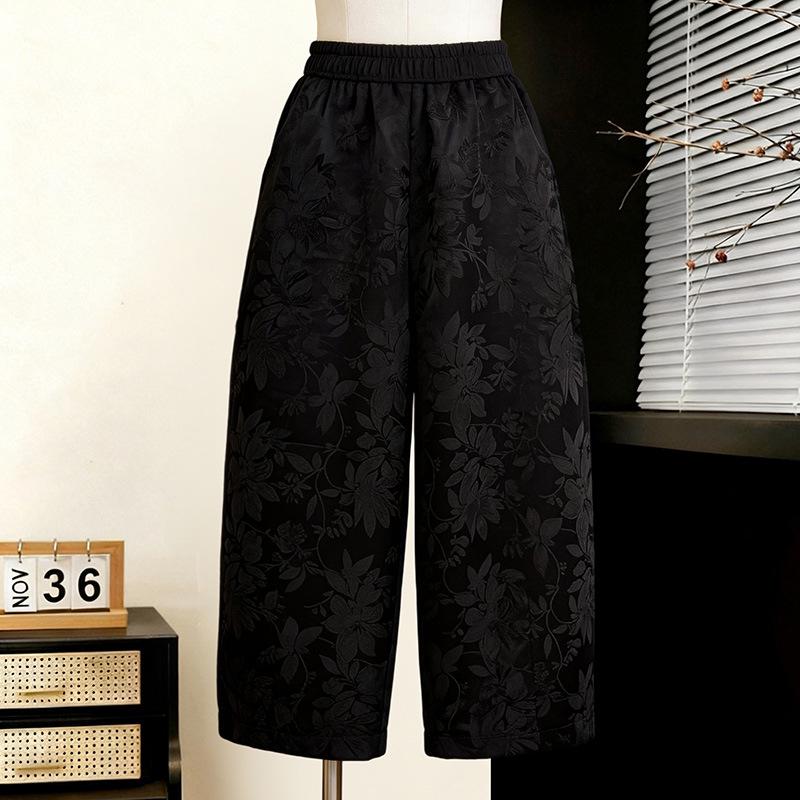 Spring 2026 Elegant Chinese Style Jacquard Wide-Leg Pants for Women
