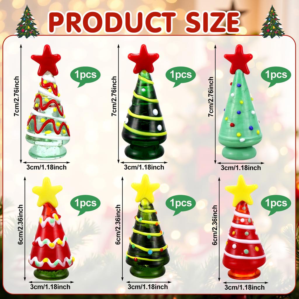 6 Pcs Glass Christmas Tree Gifts Set Mini Crystal Christmas Tree Figurine Miniature Glass Statue Xmas Party Favor Festival Gifts