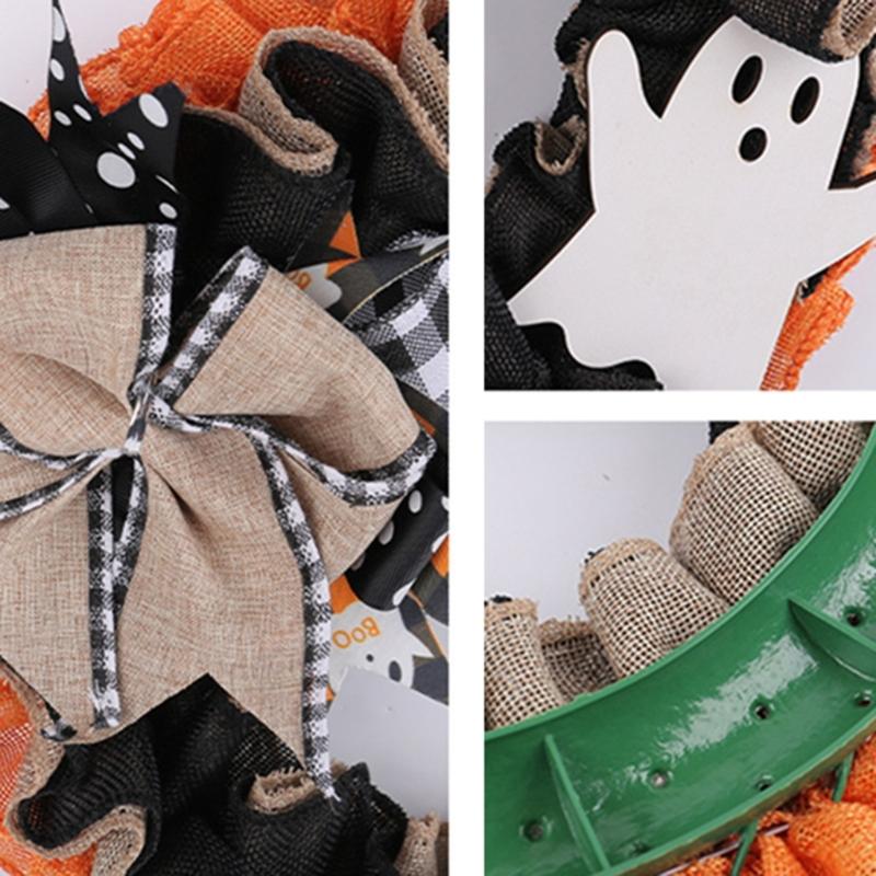 Halloween Holiday Wreath Hanging Ornaments Artificial Wreath for Front Door Farmhouses Garden Yard Halloween Decorations