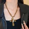 Metal Pendant Beaded Chain Necklace Multicolor Sweater Necklace Punk Gothic Cross Necklace Travel
