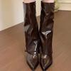 Sheepskin version! Brown Boots Femininity Pointed Skinny Pants Boots Skinny Heel But Knee Spice Girl Knight Boots