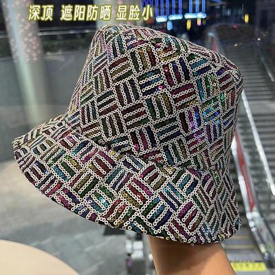 Summer Colorful Hat Women's Versatile Striped Sequined Bucket Hat Outdoor Travel Foldable Basin Hat