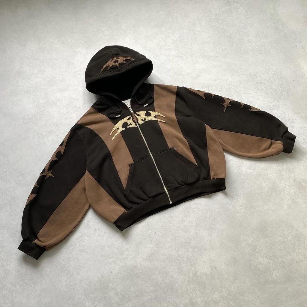 RogueWave American Harajuku Fashion Embroidered Letter Oversized HoodieY2K Hip Hop Gothic Casual Joker Pullover