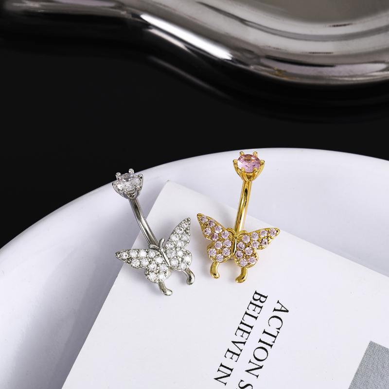 Butterfly Zircon Belly Button Rings Y2K Girls Piercing Navel Nail Body Jewelry For Women Fashion Body Piercing Jewelry Gift