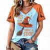 Women's Halloween Printed Raglan Sleeve Tee for Casual Festive Wear