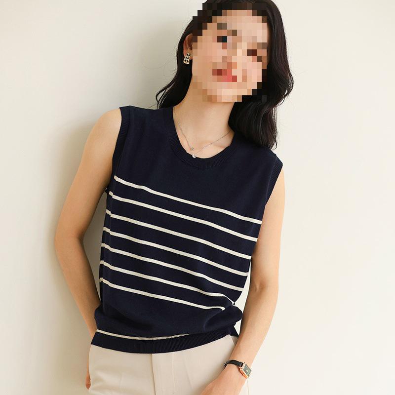 Women's Summer Striped Cotton Knit Sleeveless Sweater Vest - Age-Reducing Fashion Top