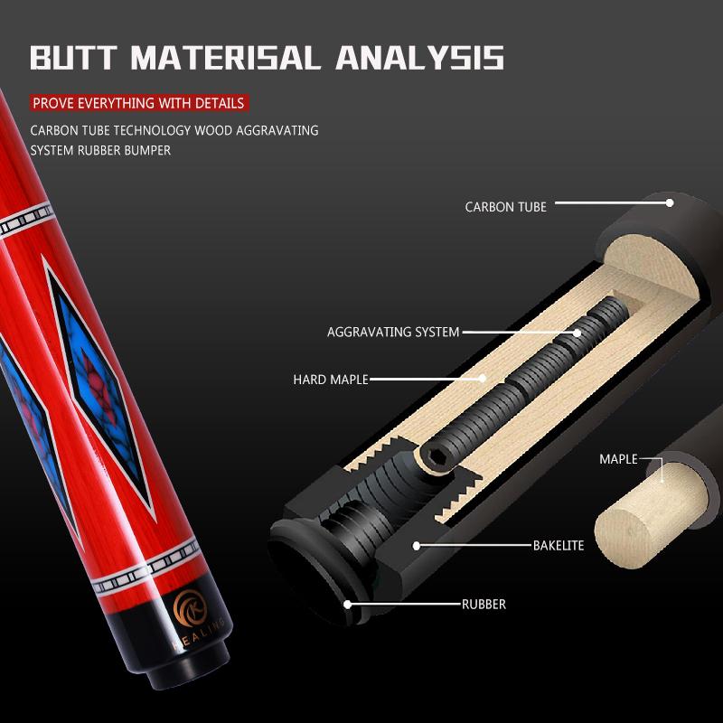 OKHEALING Carbon Fiber Pool Cue Black Technology Billiard Cue Sticks 12.4mm Tip Radial Pin Joint 147cm Length 19~20oz Weight, Red