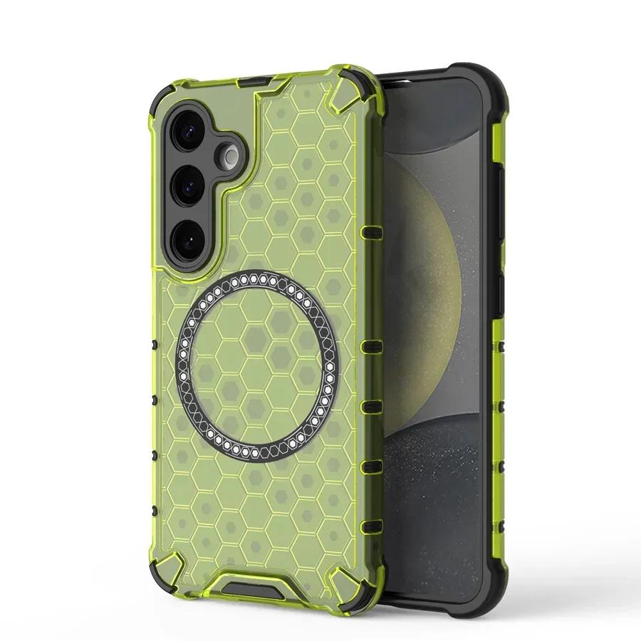 2 in1 Full Shockproof Magsafe Wireless Charging Case For Samsung Galaxy S24 S23 Ultra Plus A35 A55 S23FE Translucent Armor Cover