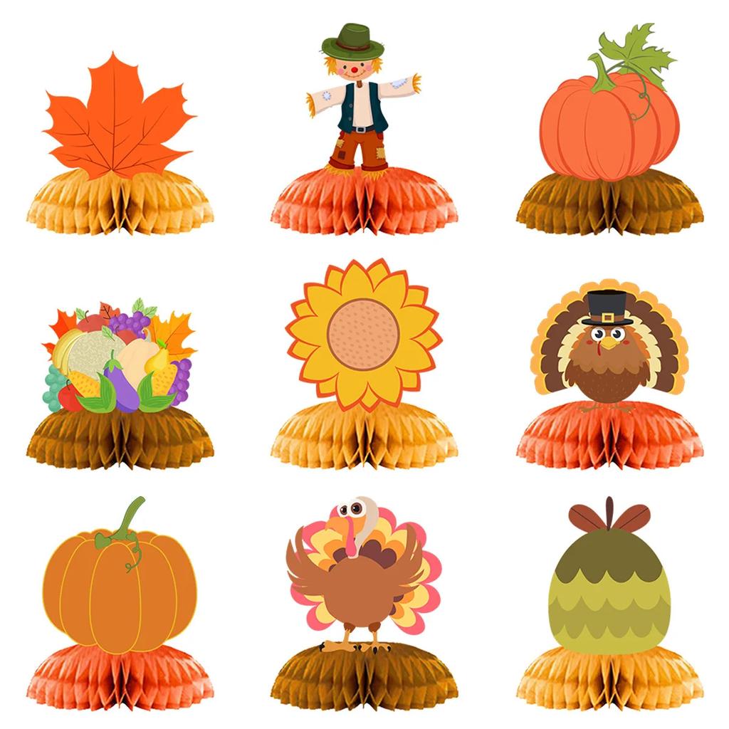 A Set of 9 Paper Honeycomb Ornaments for Thanksgiving Turkey Themed Parties Desktop Supplies Holiday Fun Decorations and Props