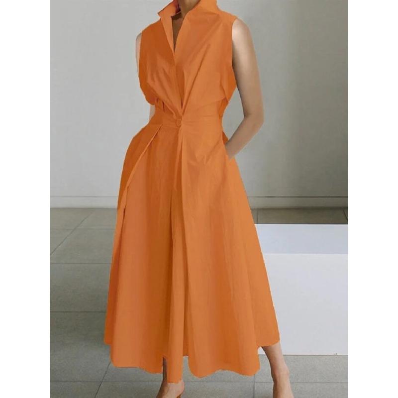 Dress summer new commuter fashion solid color V-neck women's button pendulum dress