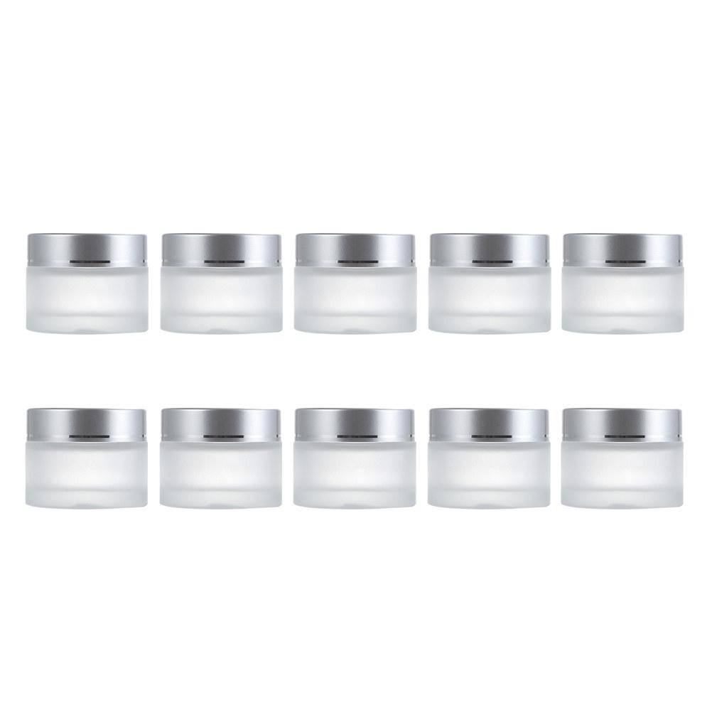 10Pcs Refillable Frosted Glass Containers for Facial Cream Travel Storage Mini Leak-Proof Cream Bottles Empty