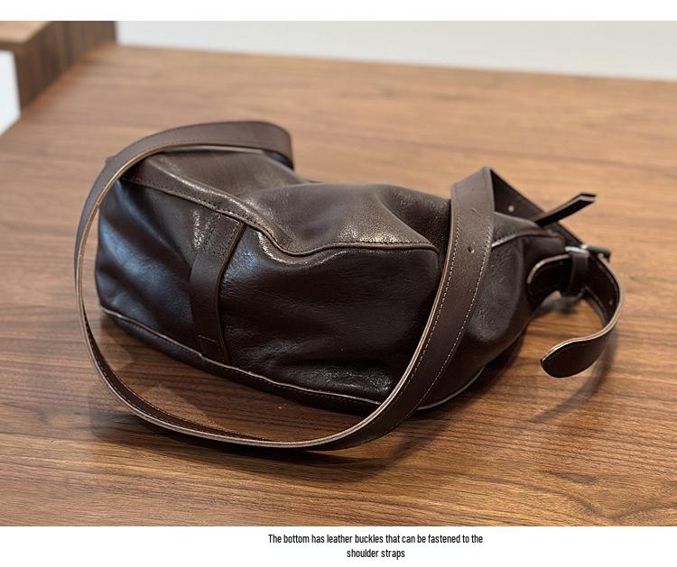 Japanischepflanzlich gegerbte Leder Crossbody-Tasche für Damen - Lässiger Stil Schulter-Handtasche, Echtes Leder, Hochwertiges Eimerdesign (Modell 2025).